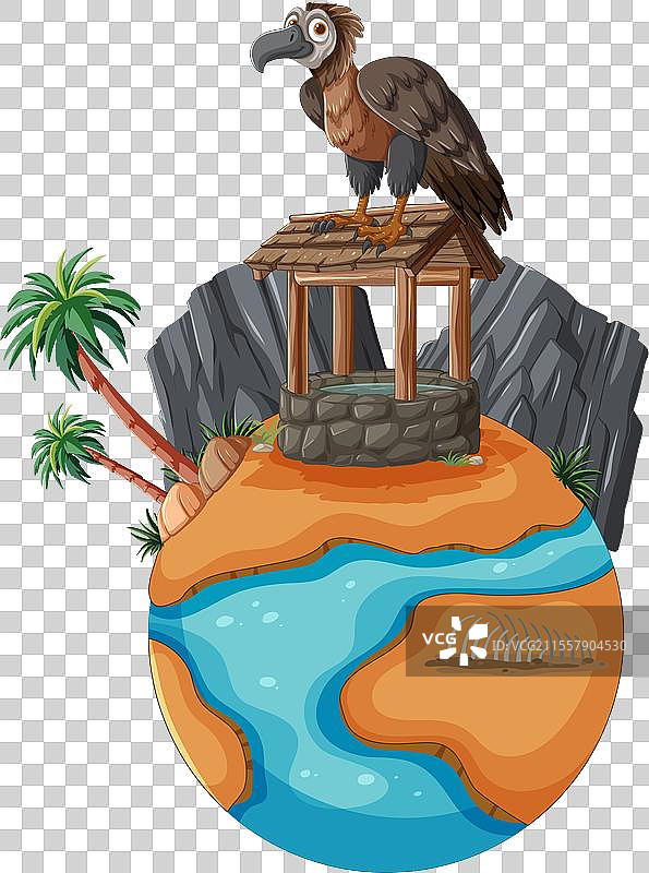 一只秃鹫在一个小行星上图片素材