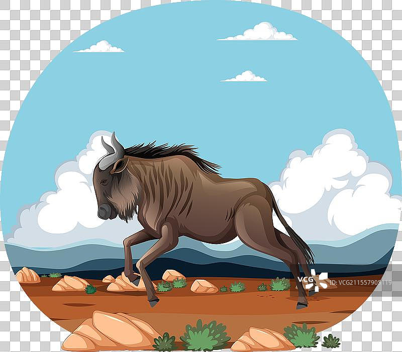 一头角马在风景中奔跑图片素材