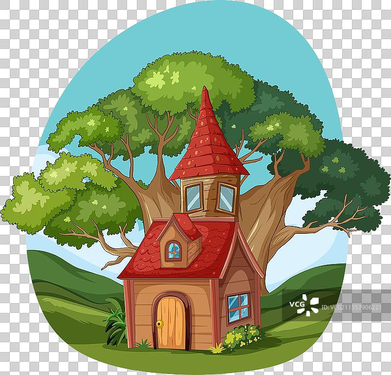 色彩斑斓的奇幻树屋图片素材