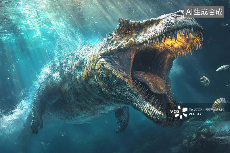 【AI数字艺术】白垩纪时期，海洋霸主沧龙图片素材
