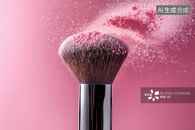 【AI数字艺术】化妆刷与粉末飞舞，彩妆背景图图片素材