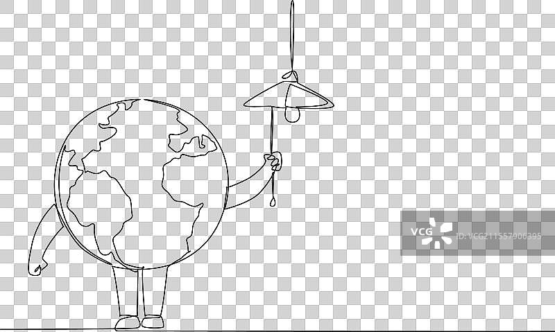 单线条绘制的地球拉动绳子图片素材