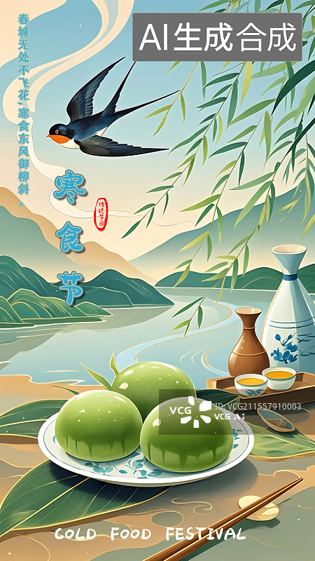 【AI数字艺术】清明节寒食节二十四节气海报寒食节海报图片素材