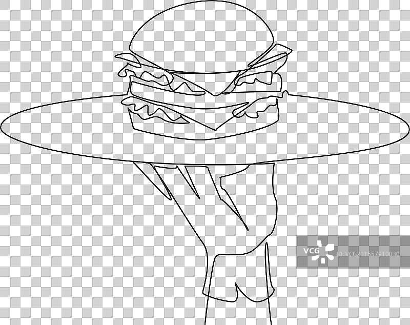 单线条画的服务员端着食物托盘图片素材