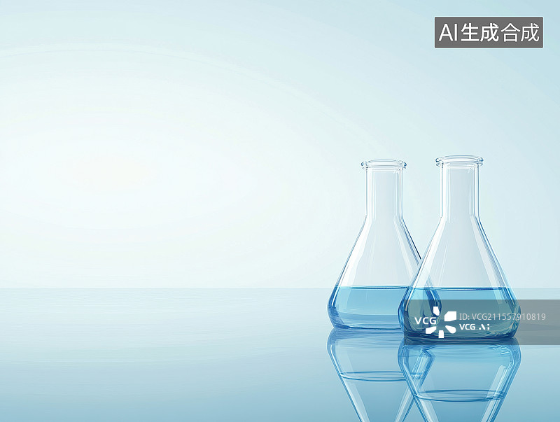 【AI数字艺术】3D渲染化学玻璃器皿烧杯烧瓶医疗研究科研背景图片素材