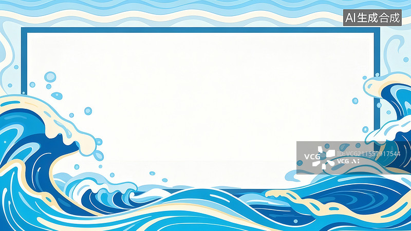 【AI数字艺术】海洋波浪背景插图2D卡通居下图片素材