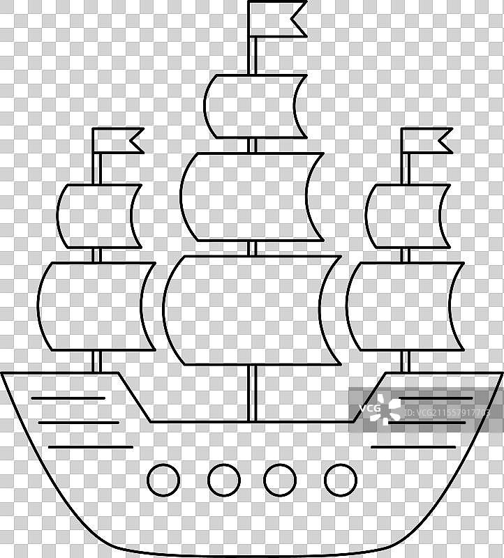 白色背景上的线条艺术风格帆船图标图片素材