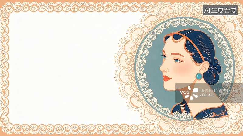 【AI数字艺术】复古女性肖像插画2D卡通居右图片素材