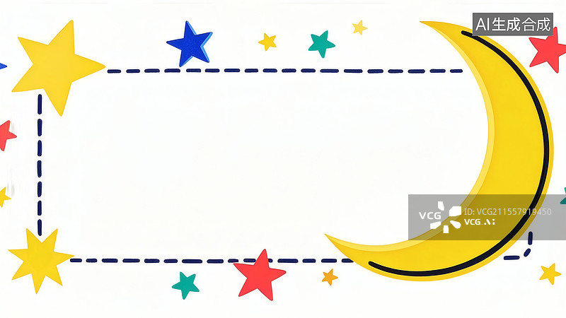 【AI数字艺术】卡通月亮与星星边框2D卡通居右图片素材