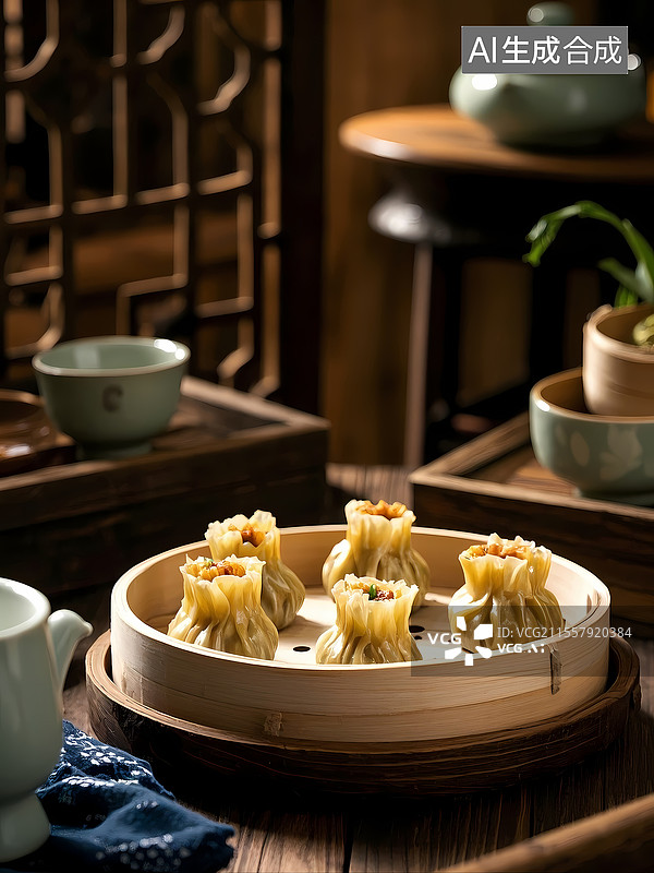 【AI数字艺术】干蒸烧卖美食特写图片素材