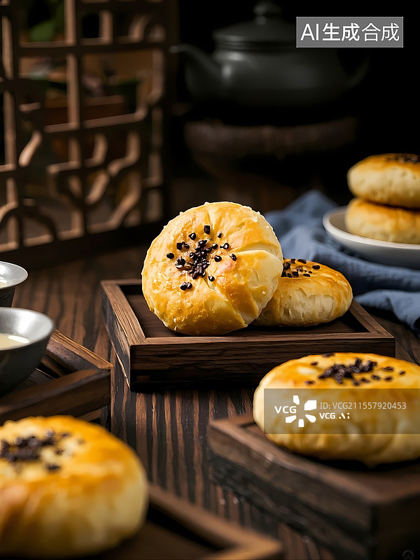 【AI数字艺术】黄山烧饼美食特写图片素材