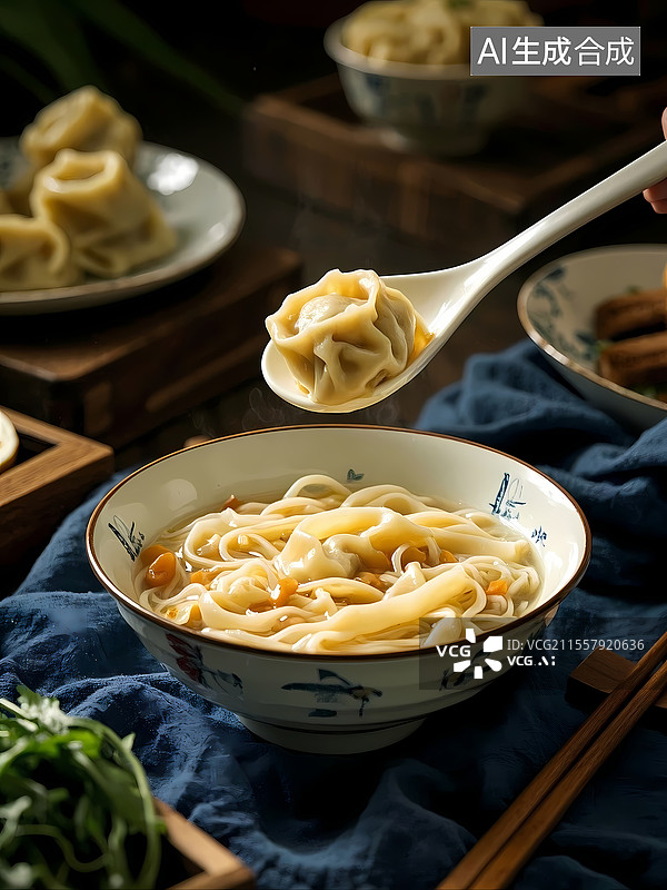【AI数字艺术】云吞面美食特写图片素材