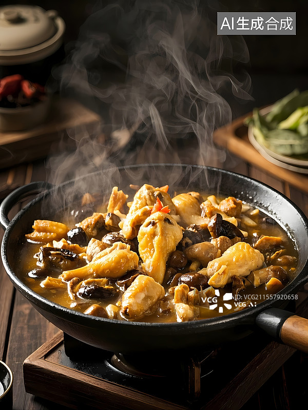 【AI数字艺术】小鸡炖蘑菇美食特写图片素材