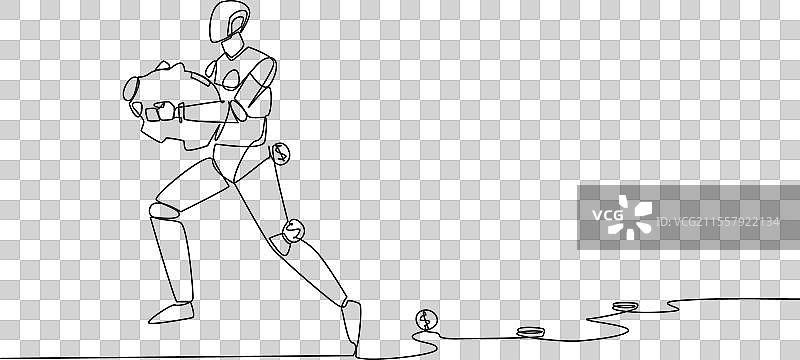 一笔画出一个正在奔跑的机器人图片素材