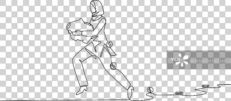 阿拉伯女商人的单一连续线条画图片素材