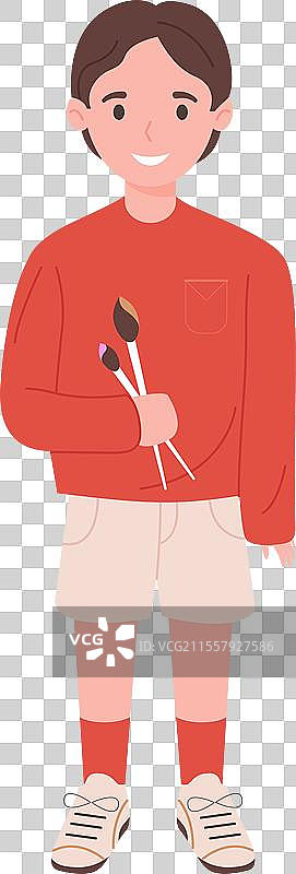 小学生男孩站着，手里拿着图片素材