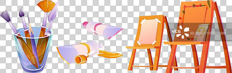 绘画工作室和学校概念的艺术工具图片素材