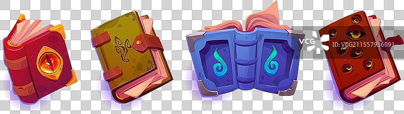 老旧的魔法书，适用于幻想游戏界面的卡通风格图片素材