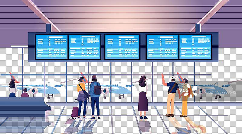 男女在机场候机厅等待起飞图片素材