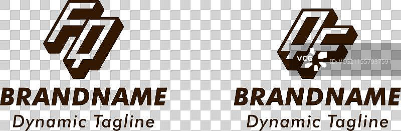 适合的3D字母fq和qf单色标志图片素材