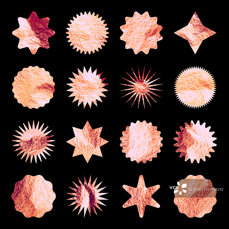 玫瑰金星星光芒符号闪亮的金箔图片素材