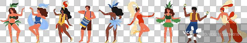 巴西狂欢节的舞者与快乐的人们在一起图片素材