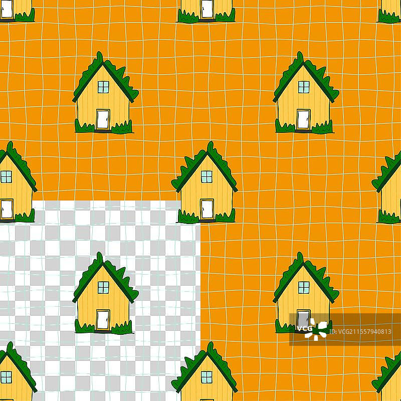 岛屿上的可爱乡村房屋，简单无缝设计图片素材