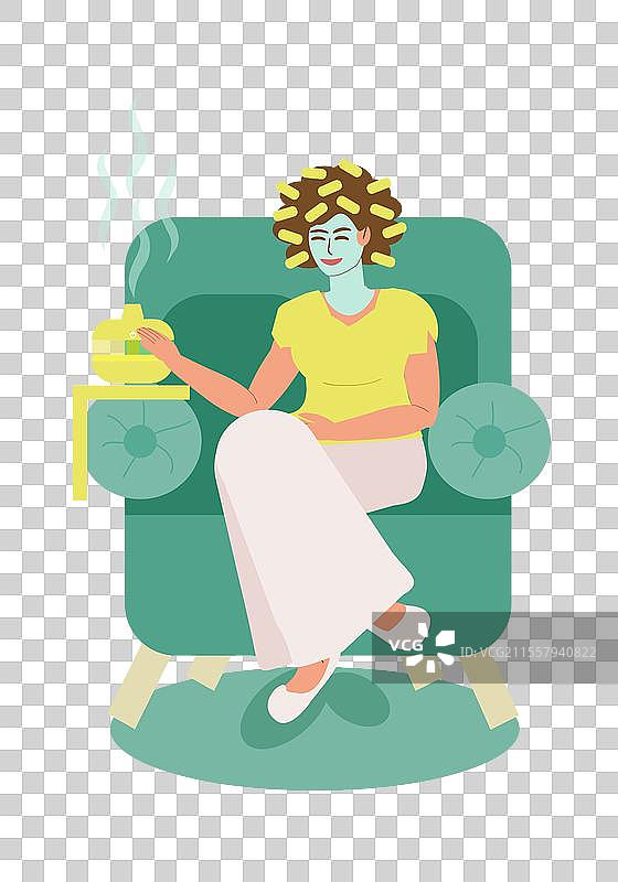 年轻女性在家享受水疗护理图片素材