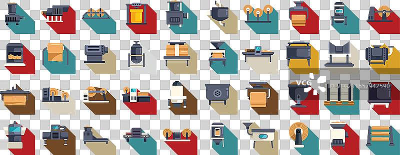 纸张生产设备图标扁平化设计集合图片素材