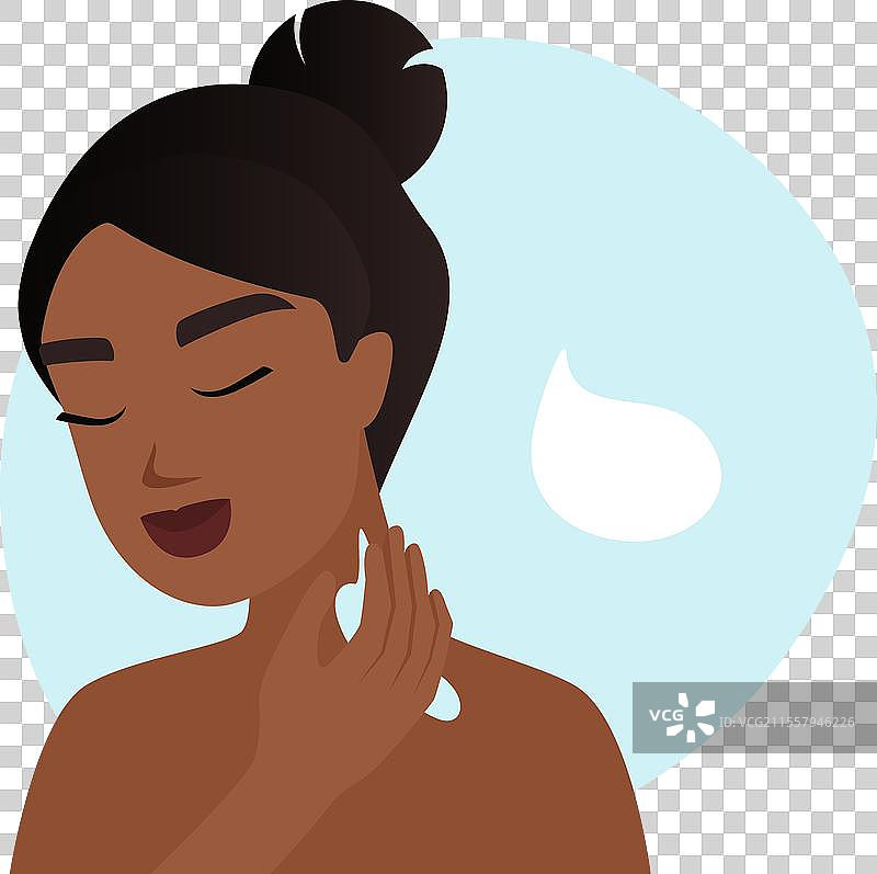 女孩的手在颈部涂抹护肤霜图片素材