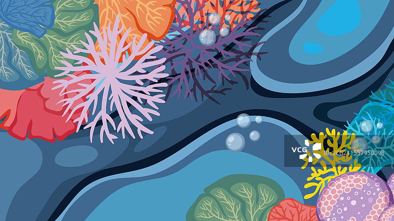 五彩斑斓的珊瑚和气泡在海洋栖息地中图片素材