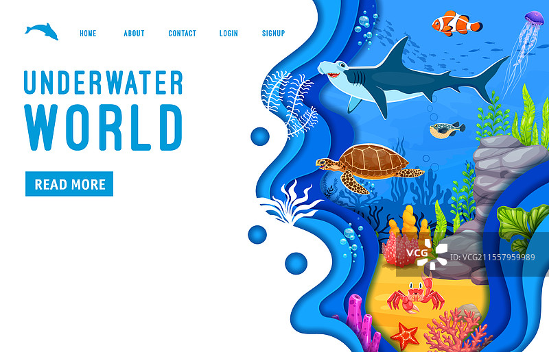 带有水下景观的着陆页模板图片素材