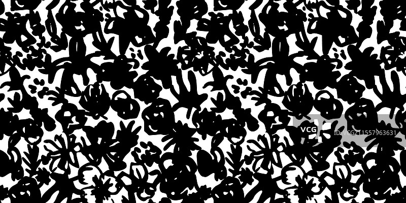 黑白抽象花卉图案与手绘墨水图片素材