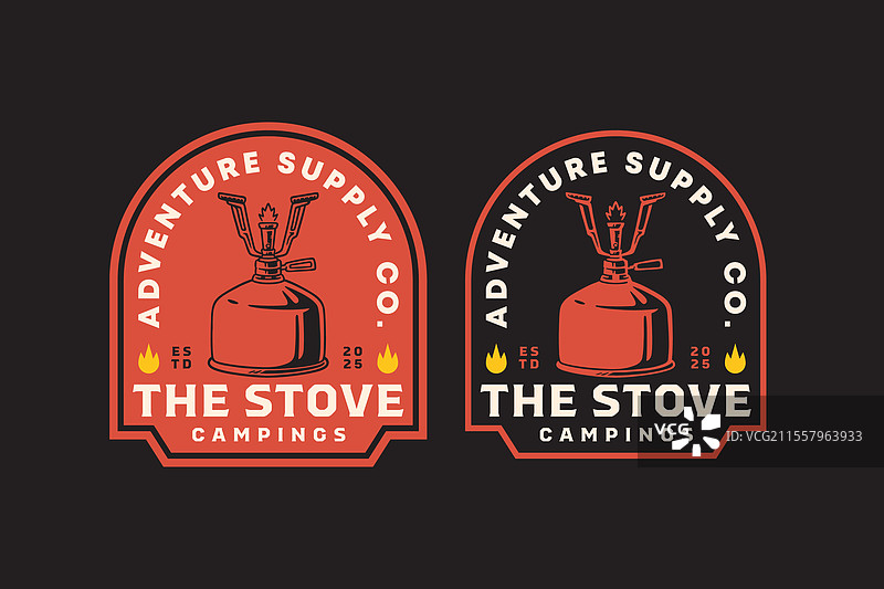 便携式露营炉带燃气罐支架复古标志图片素材