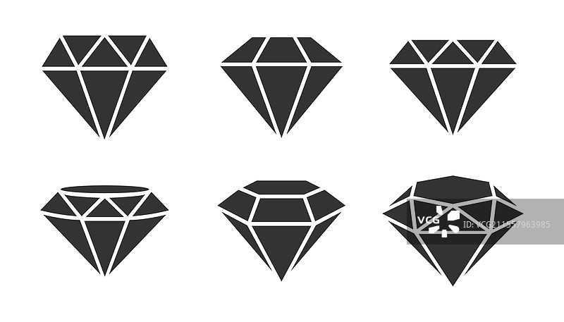 一组抽象黑色平面风格的钻石图片素材