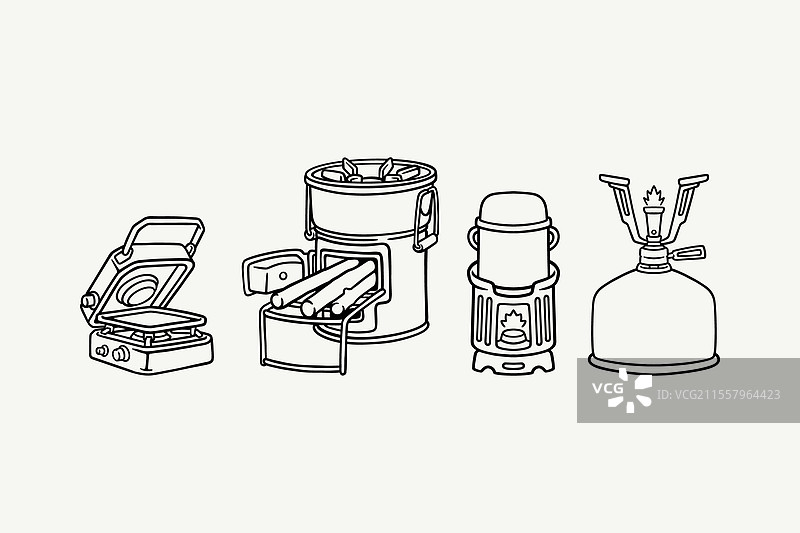 炉子、燃气灶、壁炉、火箱线条艺术套件图片素材