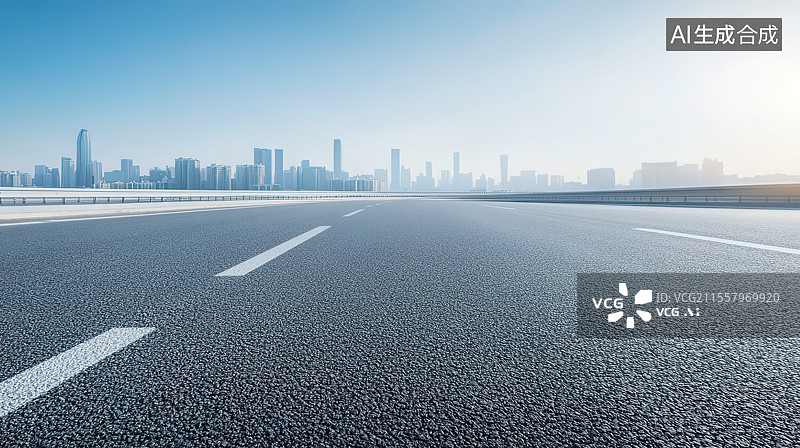 【AI数字艺术】城市天际线和运动模糊的公路汽车广告背景图图片素材