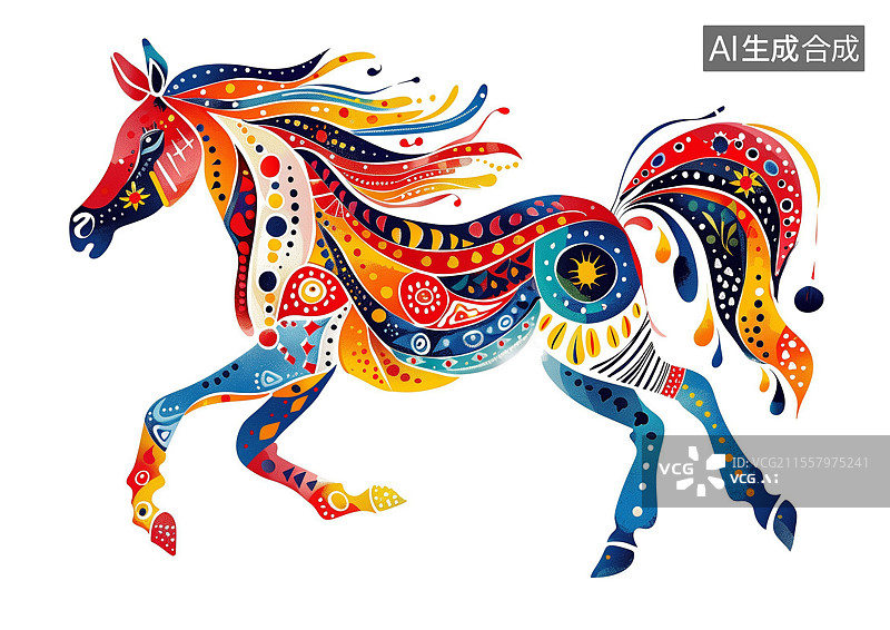 【AI数字艺术】年画剪纸风格一只小马图片素材
