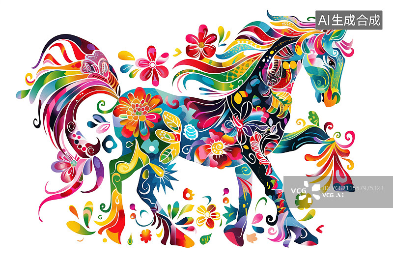 【AI数字艺术】年画剪纸风格一只小马图片素材