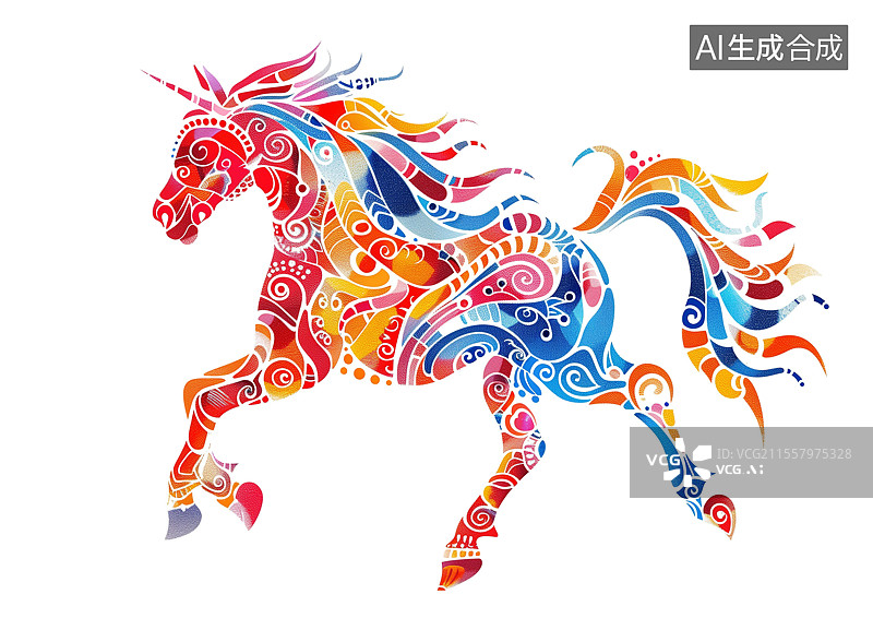 【AI数字艺术】年画剪纸风格一只小马图片素材