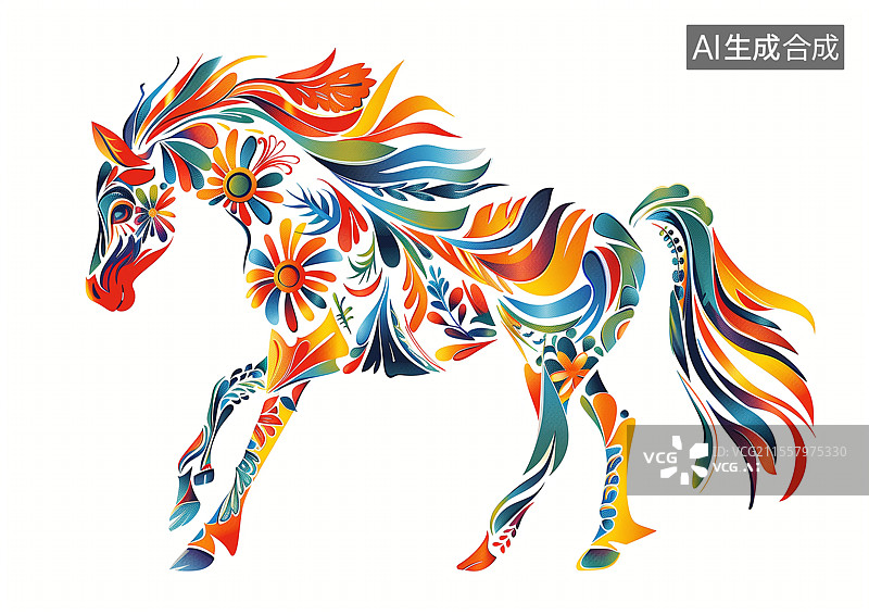 【AI数字艺术】年画剪纸风格一只小马图片素材