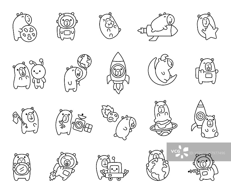 水豚宇宙冒险套装，特色宇航员图片素材