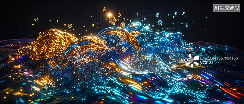 【AI数字艺术】多彩多色的流动水溅起水珠动感活力背景图图片素材