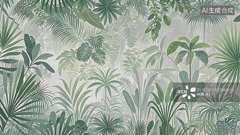 【AI数字艺术】热带雨林动物植物主题印花图案背景插画图片素材