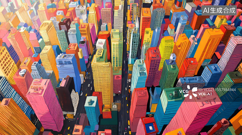 【AI数字艺术】彩色都市交叉口图片素材
