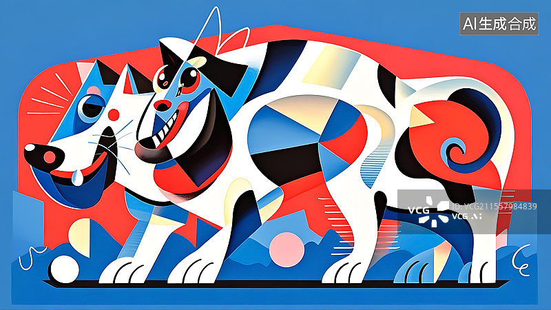 【AI数字艺术】毕加索立体派风格猫狗宠物主题抽象平面插画装饰画图片素材