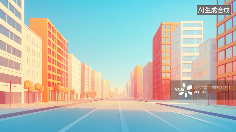【AI数字艺术】空旷城市街道与两侧现代高楼的壮丽景象图片素材