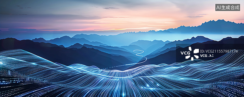【AI数字艺术】蓝色科技山峰商务主视觉背景图片素材