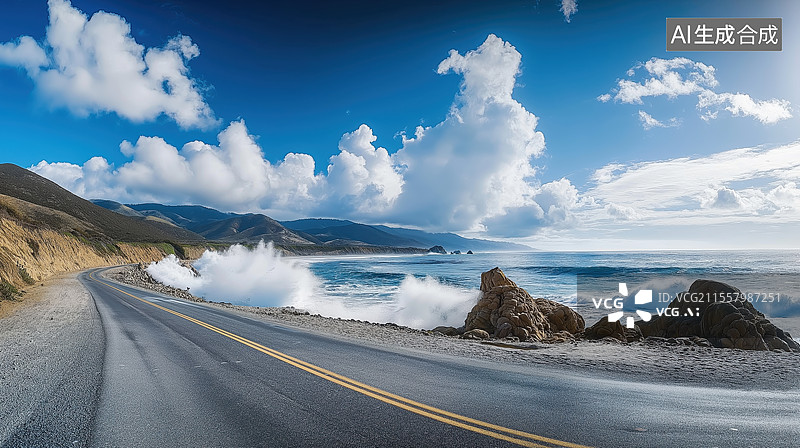 【AI数字艺术】海岸线马路公路图片素材