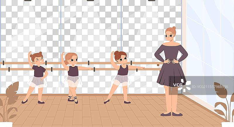 芭蕾舞课堂，小芭蕾舞者与老师在一起图片素材